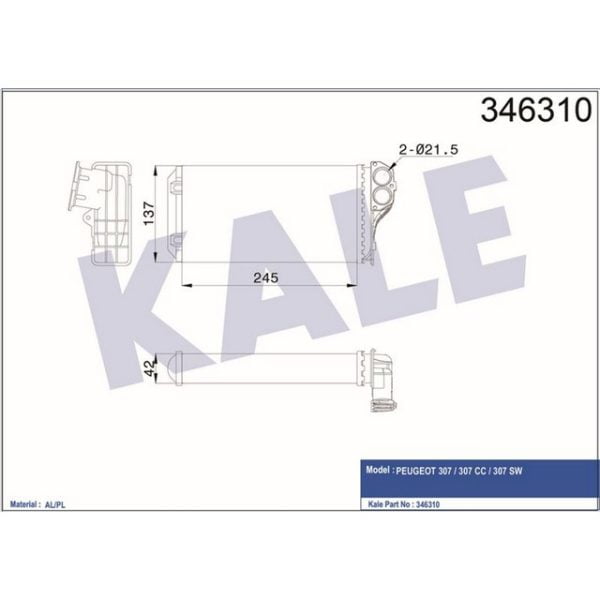 Kalorifer Radyatörü 307 Behr Tipi Otomatik Klima Peugeot 307 KLE-346310 6448.K0