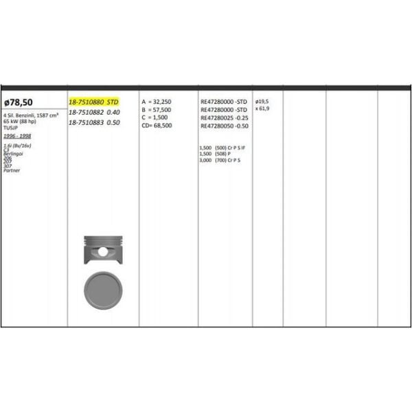 Piston Segman Std 106 206 306 Em 307 Partner Berlıngo C2 C4 Tu5Jp 1.6 8V Rıken Segmanlı Peugeot 106 KNG-18-7510880 62863