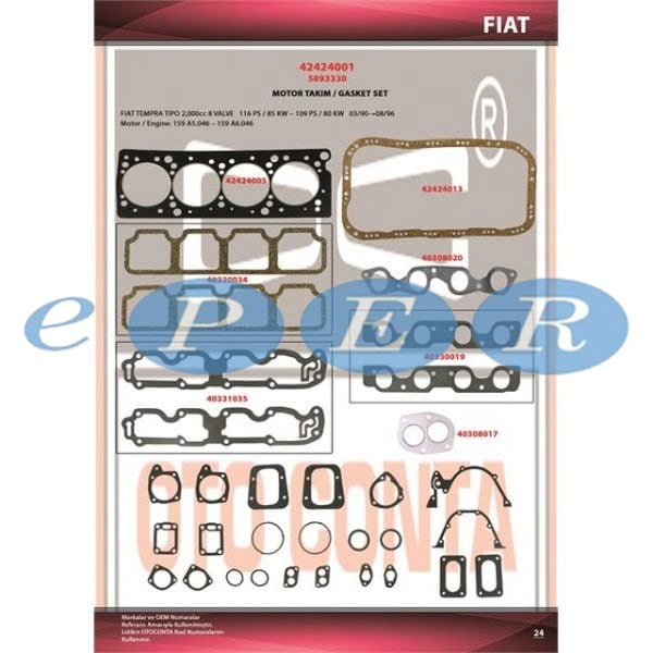Motor Takım Conta Keçesiz Full 2000 Tempra Fiat Tempra OTC-42424001 5893330