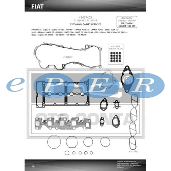Motor Takım Conta Üst Bıpper Nemo Albea Doblo Fiorino Grande Punto Idea Lınea Palıo Strada Astra Corsa 1.3 Hdı Keçesiz Peugeot Bipper OTC-42427403 1606245