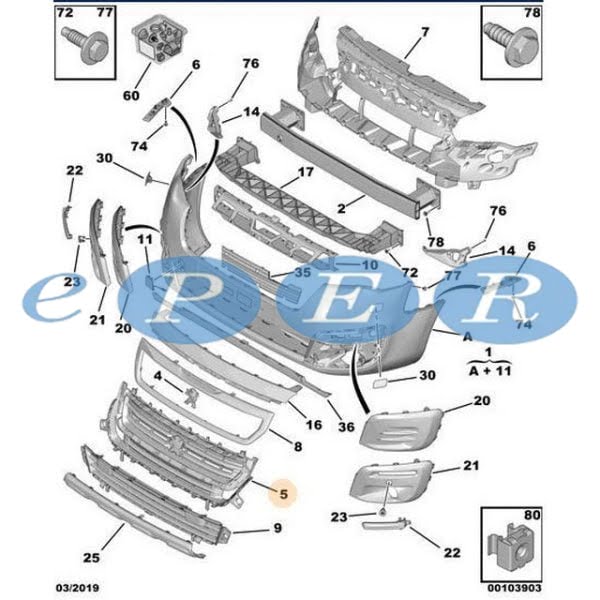 Tampon Izgarası Ön Kromajsız Partner Tepee Peugeot Partner PSA-1613573580 1613573580