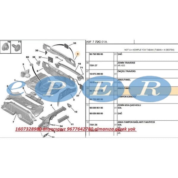 Panel Sacı Arka 1607328980 Üzerinde 9677642780 Birlikte Geliyor Peugeot 208 PSA-9677642780 9677642780