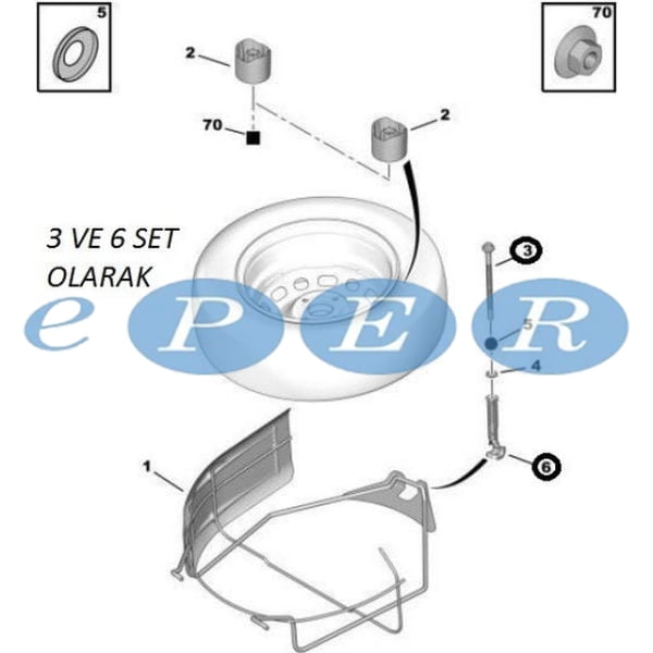 Stepne Demir Kancası + Civatası Takım Partner Tepeee Berlıngo III C2 Peugeot Partner REP-76150E6 7615.C4