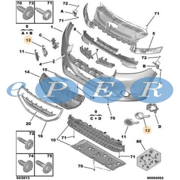 Sis Far Çerçevesi Sağ (Montaj Malı Orjinal) 208 Nikelaj Peugeot 208 REP-8111480 1608111480