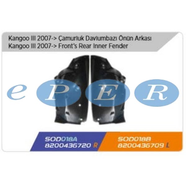 Çamurluk Davlumbazı Önün Arkası Sağ Kangoo III Renault Kangoo SDS-018A