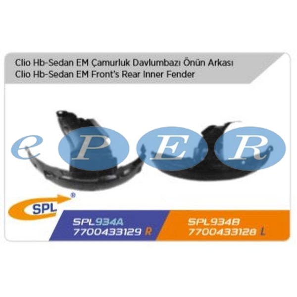 Çamurluk Davlumbazı Önün Arkası Sağ Clıo II Symbol 98-02 Renault Clio SDS-SPL934A 7700433129